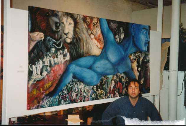 Alexander Kanevsky in October of 1996 in New York with SoHo debut of his art in front of “Nomad”