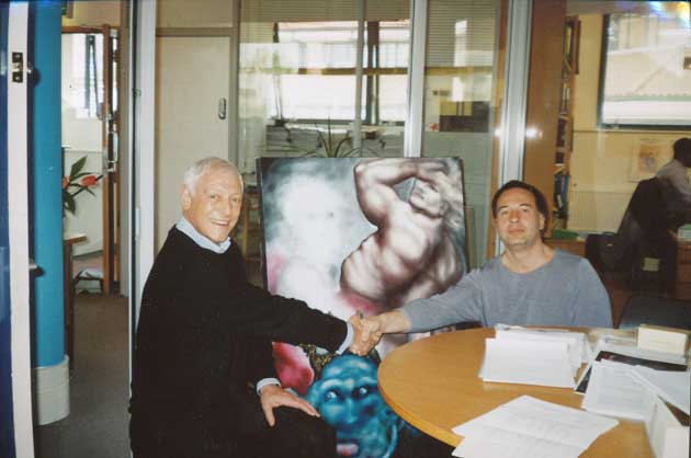 Alexander Kaenvsky with Sir Peter Kyle, the Director of Royal Shakespeare Globe Theatre in London in April 2007 in front of Kanevsky’s “Hamlet”, which theatre acquired in 2003.